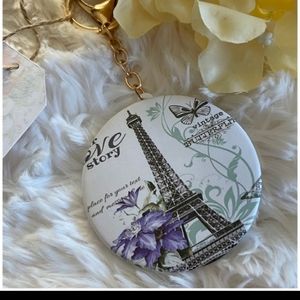 postcard pocket mirror keychain, Acessory, Paris, floral.